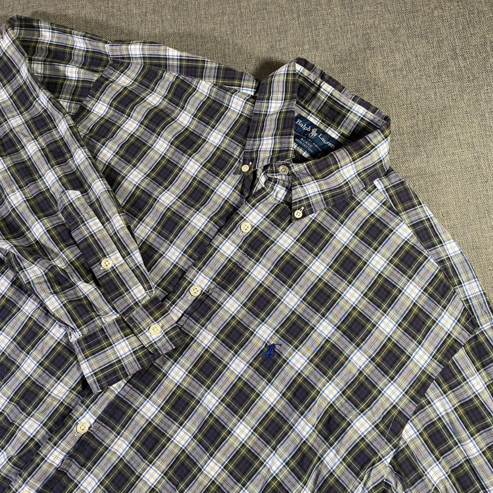 Ralph Lauren Blake Plaid Button Down Shirt Mens Medium Blue Green Tartan